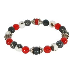 Zebra Jasper Red Agate Crystal Beaded Stretch Bracelet Grunge Goth Unisex Y2k